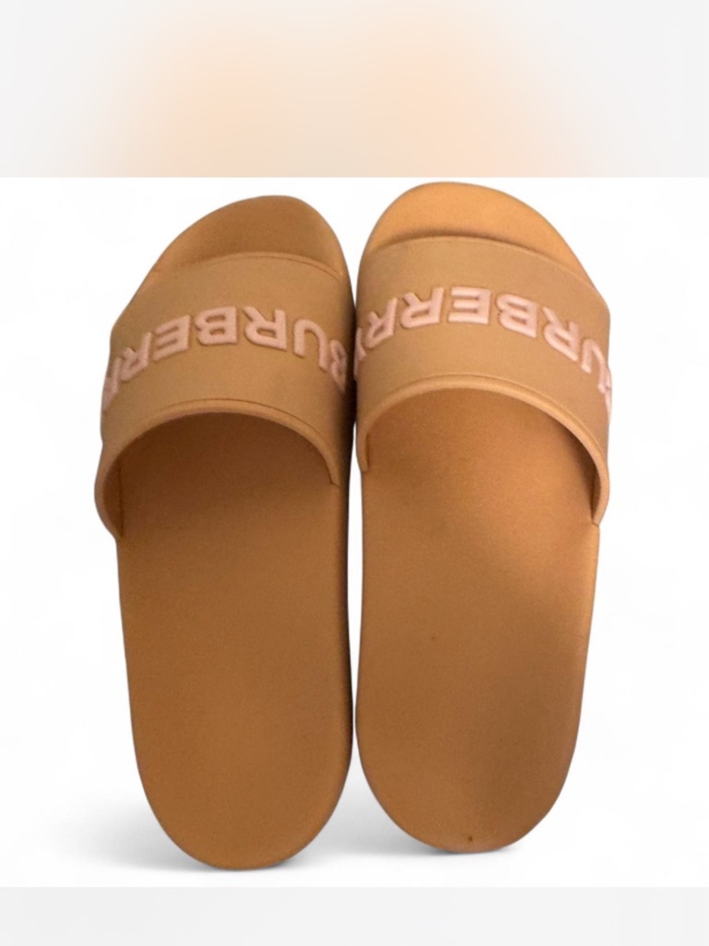 Burberry Tan and Pink Logo Slide Sandals - Picture 3 of 3
